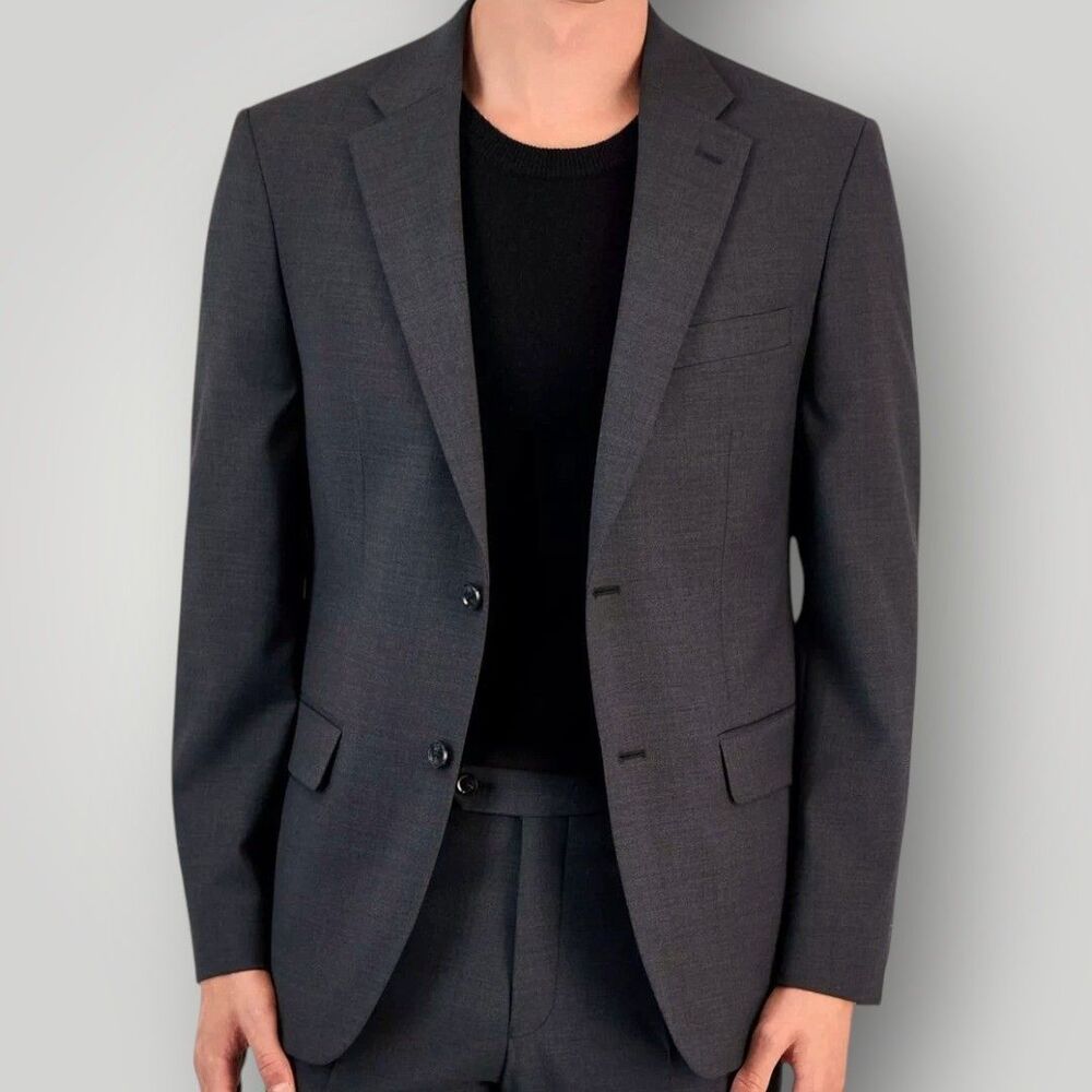 TOMMY HILFIGER Mens Blazer Sport Coat 2-Button Jacket 48R Gray Wool Blend